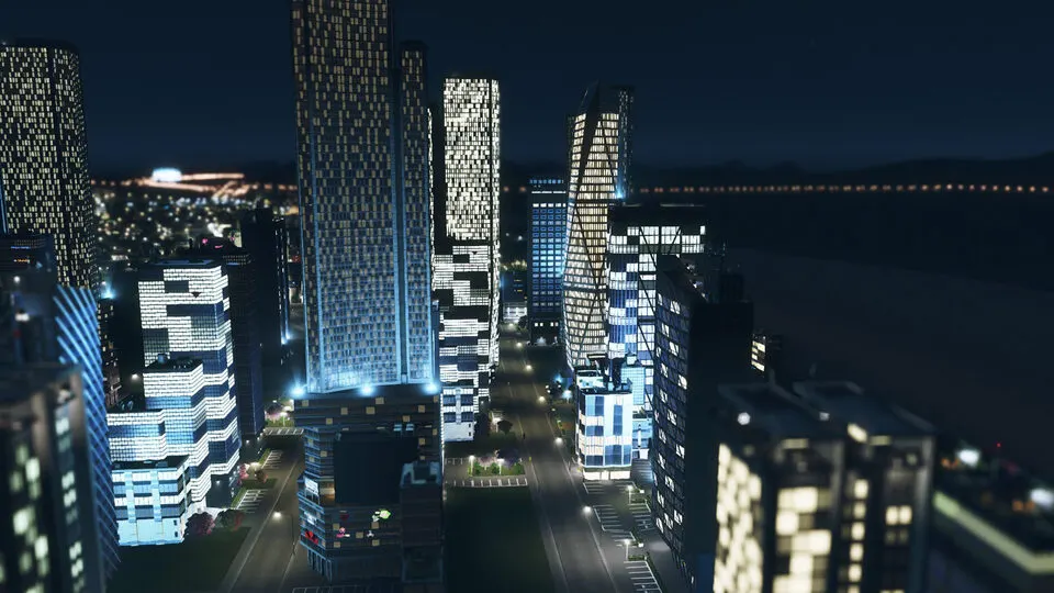 Distrito comercial denso em Cities: Skylines